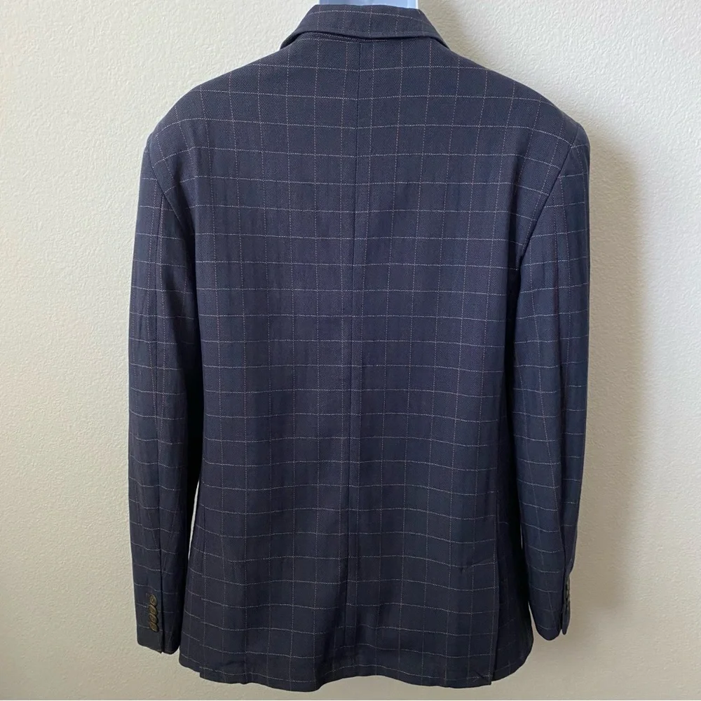 Jachs, Navy Blue Cotton Plaid Two Button Sports Coat